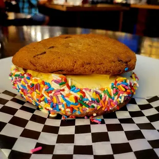 Chocolate Chip Cookie ice cream sandwich dessert that Bree conjured up!