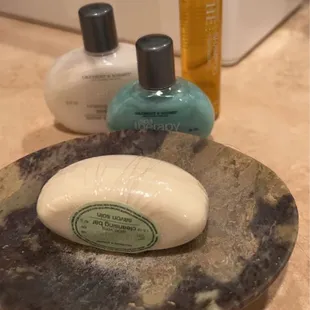Very upgraded and luxurious amenities hand soap and bath soap provided. Smells excellent