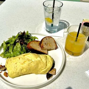 Mushroom omelette with added bacon.