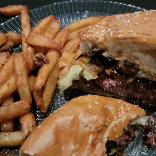 The burger was amazing with the bacon bolignease sauce,  you will want to order extra fries