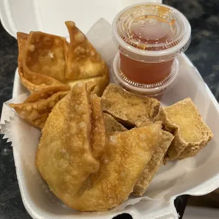 Crab Rangoon and fried tofu