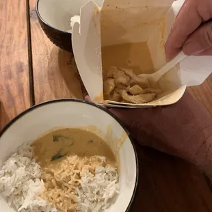 Only liquid coming out then finally found the small amount of chicken.