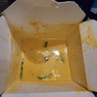 $16 chicken panang = 1/3 container (4 tiny pieces of chicken