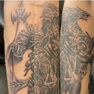 VERY DETAILED FOUR HORSEMEN TATTOO DONE BY  @INKED_BY_LOU