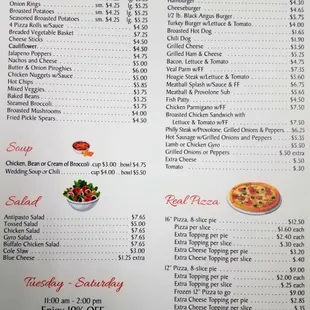 a menu for a pizza restaurant