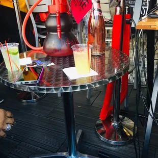 a table with drinks on it