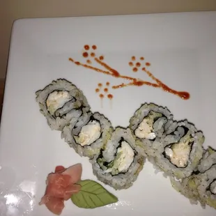 a plate of sushi rolls