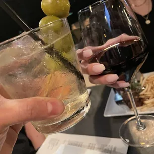 Dirty Martini and red wine