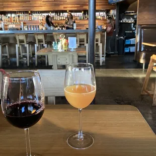 two glasses of wine on a table