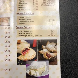 a menu for empanadas