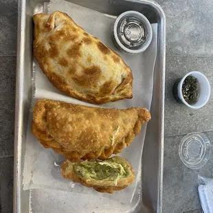 Empanadas! One baked and one fried. Both were delicious.