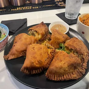 Beef, Chicken and Turkey Nada&apos;s, Broccoli, rice and beans