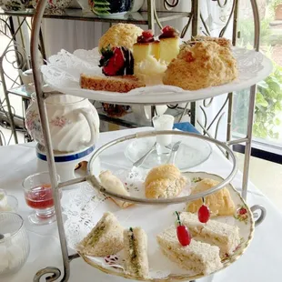 Snacks with afternoon tea. Not a fan of the finger sandwiches with hardly anything on them.