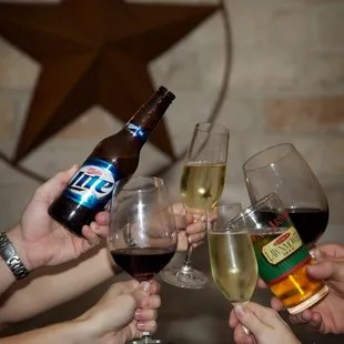 a group of people toasting