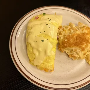 Western omelette with hollandaise sauce.