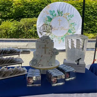 Baptism banana and vanilla frosting cake