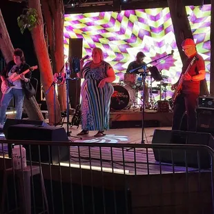 a band performing on stage