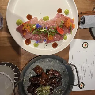 Hamachi crudo and burnt ends