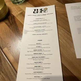 Happy hour menu