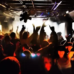 a crowd of people dancing in a club
