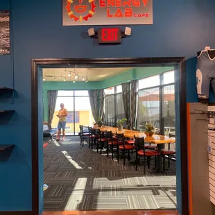 Walking in from bike shop