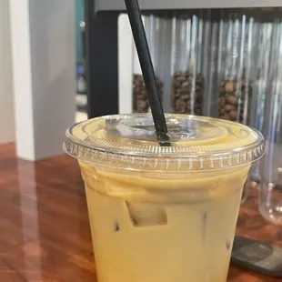 Iced bourbon white with oat milk