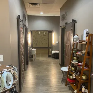 Hallway to healing and session rooms