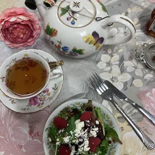 Raspberry salad with feta, Earl Grey tea