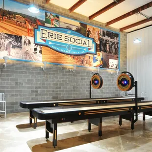 a pool table and shuffleboard