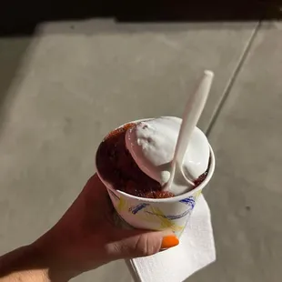 Cherry snowball flat top with double marshmallow other is in middle :-)