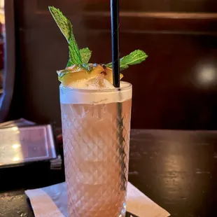 Rum for the Hills  dominican republic rum, piña amaro, gentian amaro, pamplemousse, pineapple, lime, demerara SERVED ON CRUSHED ICE