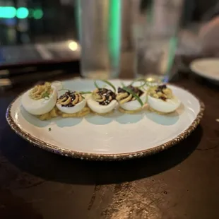 Deviled Eggs with a new "salsa macha" topping