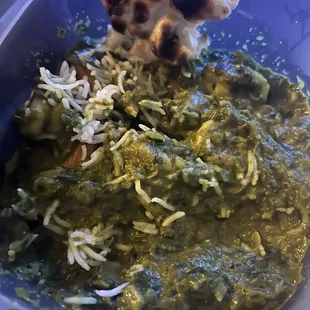 Garlic naan  Saag shrimp