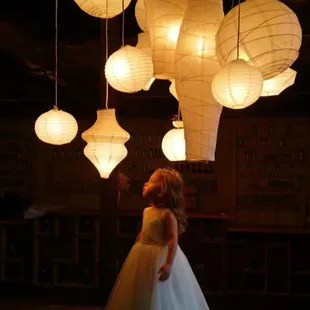 Inside the barn at night with one of my flower girls.
