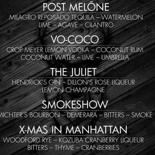 Craft cocktail menu at the Estate night club and event venue, downtown St. Pete