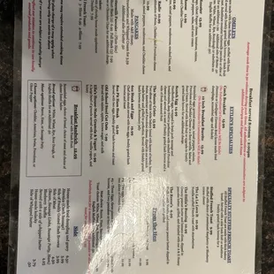 Breakfast menu