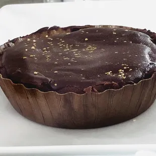 a chocolate tart in a paper wrapper