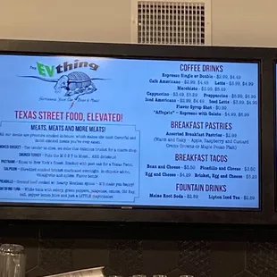 Menu on the screens