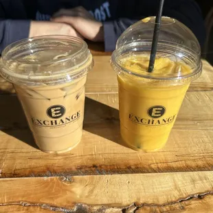 iced lavender latte w/ oatmilk &amp; a mango smoothie