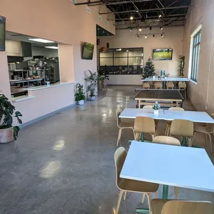 tables and chairs in a restaurant