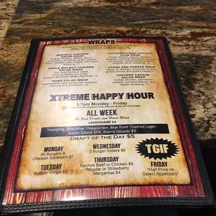 Their happy hour deals on appetizers change depending on what day it is! The menu has them listed.