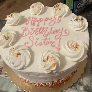 Confetti vanilla cake with strawberry filling and buttercream