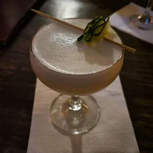 Cucumber, spicy, gin, vegan (with aqua faba). Aaaaaaammmmaaaziiinnnggg.