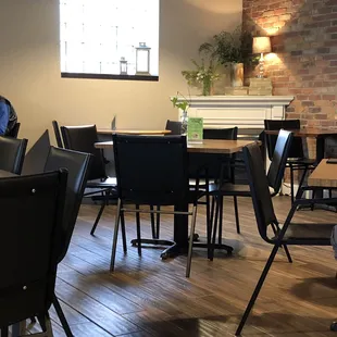 tables and chairs in a restaurant