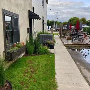 Outdoor seating, though a very rainy day for us