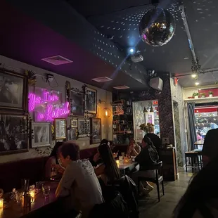 a disco ball hanging from the ceiling