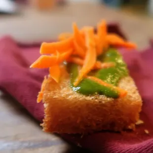 Alabama Chanin, Friends of the Cafe Dinner 8/24/2017, Chef Asha Gomez Fry Bread w/ mint chutney &amp; quick pickled carrots