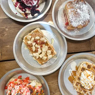 a variety of waffles and desserts