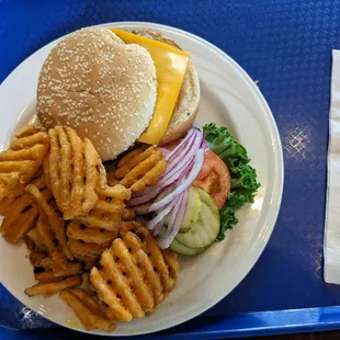 Beyond burger with waffle fries