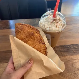 Apple butter empanada and 12 oz Oat PSL